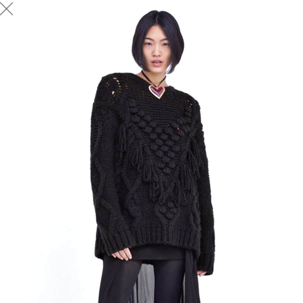 Zara Fringe PomPom Sweater